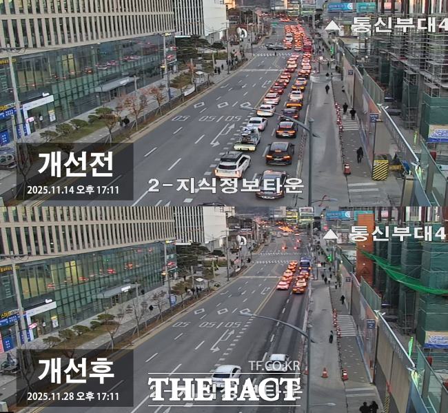 과천대로7길 퇴근시간대 개선 전후 모습. /과천시