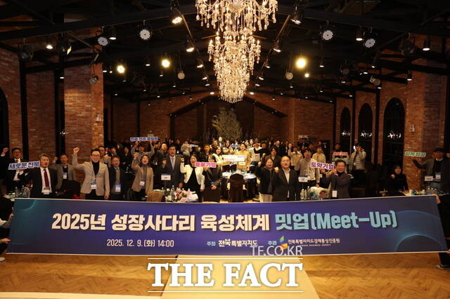 지난 9일 전북도경제통상진흥원은 전북도와 전주시 아름다운웨딩홀에서 2025 전북도 성장사다리(돋움·도약기업) 육성 체계 밋업(Meet-Up)을 개최했다. /전북경제통상진흥원