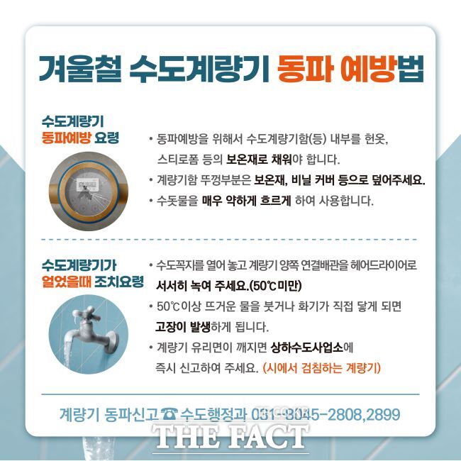 겨울철 수도계량기 동파 예방법 안내문. /안양시
