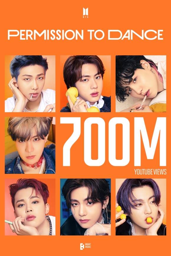 그룹 방탄소년단의 'Permission to Dance' 뮤직비디오가 7억 뷰를 돌파했다. /빅히트뮤직