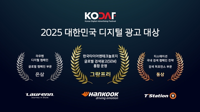 한국타이어앤테크놀로지(한국타이어)는 2025 대한민국 디지털 광고대상(KODAF 2025)에서 전 부문 통합 최고상인 그랑프리를 비롯해 글로벌 캠페인 부문 은상, 검색 퍼포먼스 부문 동상을 받았다고 11일 밝혔다. /한국타이어