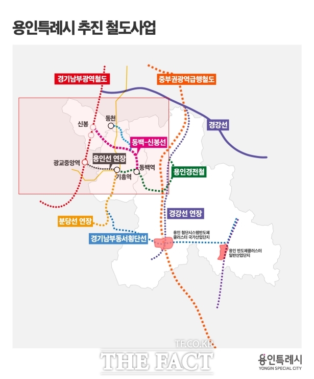 용인시가 추진하는 철도사업 노선도. /용인시
