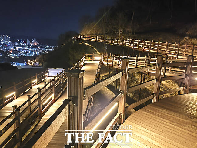 가흥공원 무장애 데크 산책로 야간 모습. /영주시