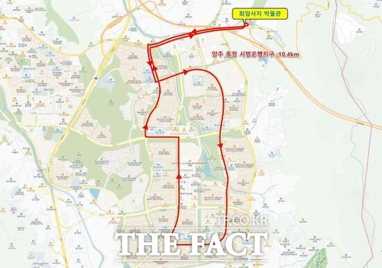 국토교통부 주관 2025년 하반기 자율주행자동차 시범운행지구로 신규 선정된 양주시 양주옥정신도시 내부에서 회암사지까의 노선도. /양주시