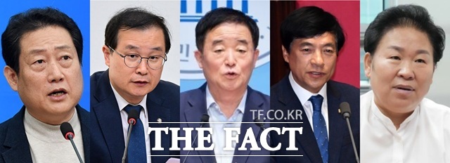 더불어민주당 최고위원 보궐선거 출마를 공식화한 (왼쪽부터) 유동철 부산 수영구 지역위원장, 이건태 의원, 강득구 의원, 이성윤 의원, 문정복 의원. /더팩트 DB