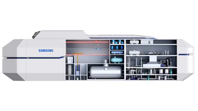 삼성중공업은 최근 미국 선급 ABS로부터 'SMART 100' 2기를 탑재한 'FSMR(부유식 해상 원자력발전 플랫폼)' 개념설계 인증(AIP)을 획득했다. 삼성중공업이 개발한 FSMR 이미지. /삼성중공업
