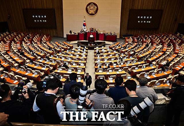 곽규택 국민의힘 의원이 11일 오후 서울 여의도 국회에서 열린 본회의에 참석해 형사소송법 일부개정법률안(대안)에 대한 무제한토론(필리버스터)를 하는 모습. /배정한 기자