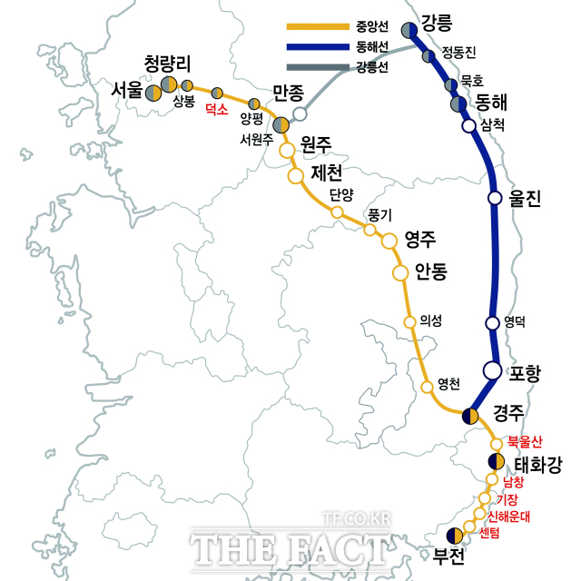 중앙선·동해선·강릉선 노선도. /부산시