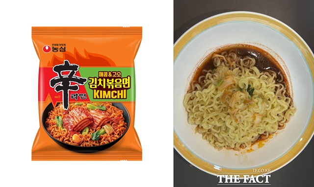 농심의 '신라면 김치볶음면'은 해외에서 인기인 '스와이시' 트렌드를 반영한 제품이다. /농심, 문화영 기자