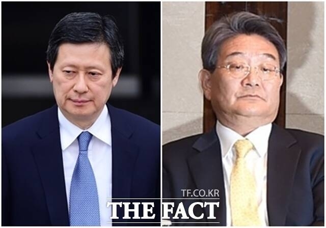 롯데그룹 경영권 분쟁 과정에서 변호사 자격 없이 신동주 전 일본 롯데홀딩스 부회장(왼쪽)을 불법 자문한 혐의로 1심에서 실형을 선고받은 민유성 전 산업은행장이 2심에서 징역형 집행유예로 감형됐다. /더팩트 DB