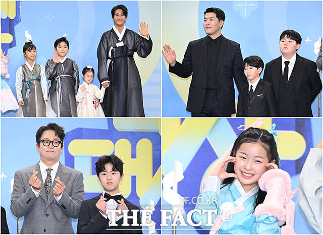 '공부와 놀부' 신현준 가족과 김병현 부자, 이수연, 김정태 부자(왼쪽 위부터 시계방향)가 20일 오후 서울 영등포구 여의도 KBS 신관에서 열린 'KBS 연예대상' 포토월에 참석해 포즈를 취하고 있다. /박헌우 기자