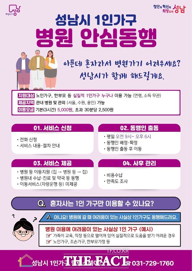 성남시, 1인가구 병원 안심동행 서비스 안내문. /성남시