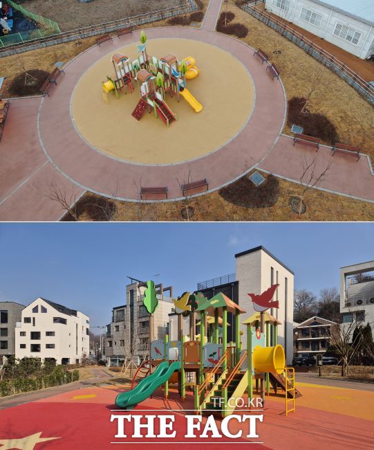 과천시 찬우물(아래)·한내 어린이공원 전경. /과천시