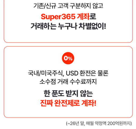 메리츠증권의 Super365를 통하면 내년 말까지 국내·미국주식 매매 수수료뿐 아니라 달러 환전, 유관기관 제비용까지 모두 무료다. /메리츠증권 홈페이지 갈무리
