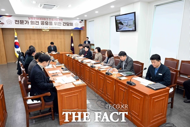 보령시의회가 22일 보령문화테마파크 조성 사업의 완성도를 높이기 위해 전문가 의견 공유 간담회를 진행하고 있다. /보령시의회