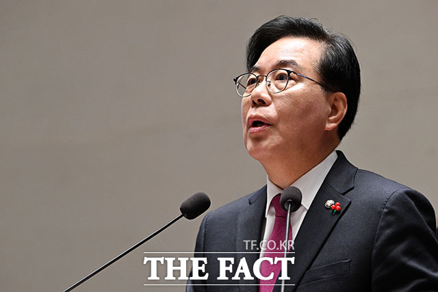 송언석 국민의힘 원내대표가 23일 국회에서 기자간담회를 열고 통일교 게이트 특검과 관련해 