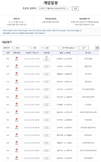 프로토 승부식 151회차 대상 경기