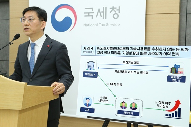 안덕수 국세청 조사국장이 23일 국세청에서 시장 교란행위 탈세자 세무조사 착수 관련 브리핑을 하고 있다. /국세청