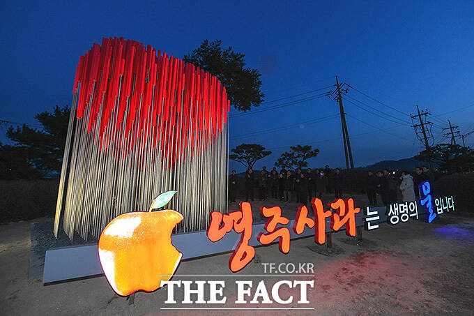 중앙고속도로 영주시 봉현교차로에 설치된 대형 영주사과 홍보 조형물. /영주시