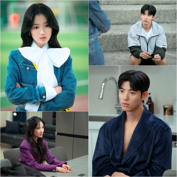 SBS 새 금토드라마 '오늘부터 인간입니다만'의 주인공 배우 김혜윤(맨 위 왼쪽)과 로몬의 투샷 스틸이 공개됐다. /스튜디오S, 빈지웍스