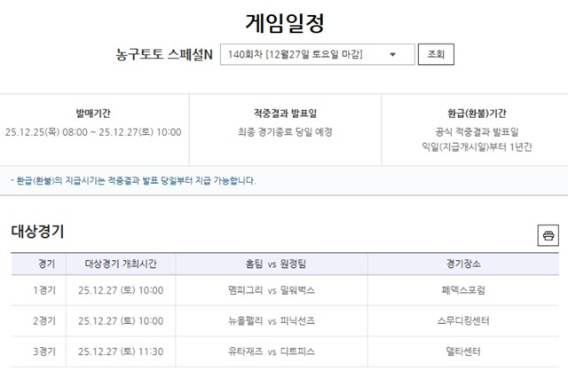 농구토토 스페셜N 140회차 대상 경기.