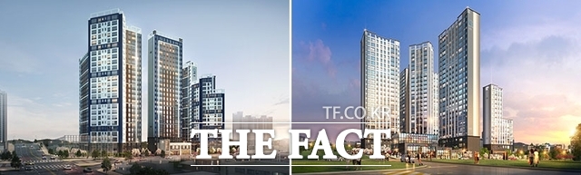남중동 오투그란데 뉴 퍼스트(왼쪽)와 함열 북익산 오투그란데 더원 아파트 조감도. /제일건설