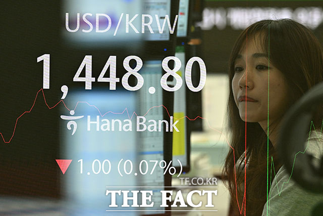 '외환당국 개입에 떨어진 환율' 1440원대 거래 중. /송호영 기자