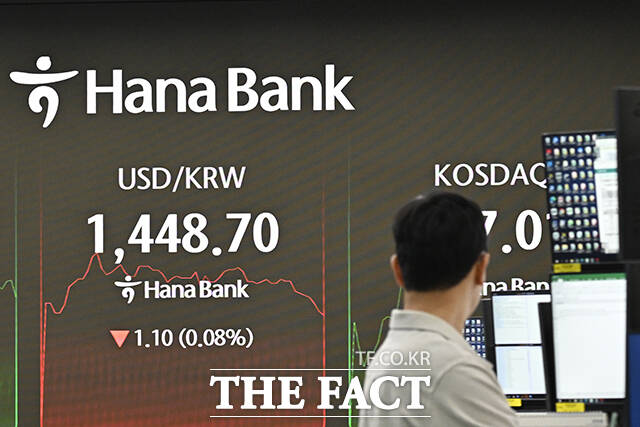 '외환당국 개입에 떨어진 환율' 1440원대 거래 중. /송호영 기자