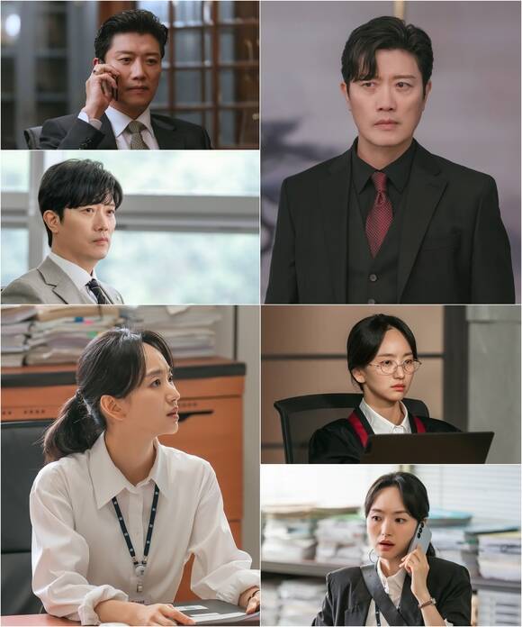 MBC 새 금토드라마 '판사 이한영' 제작진이 배우 박희순(맨 위 왼쪽)과 원진아의 새로운 스틸을 공개했다. /MBC