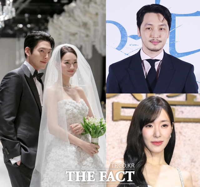 배우 김우빈(왼쪽부터 시계뱡항)과 신민아가 10년 간의 공개 열애 끝에 부부의 연을 맺었다. 변요한과 티파니 영은 결혼을 전제로 열애 중이라고 밝혔다. /에이엠엔터테인먼트, 더팩트 DB
