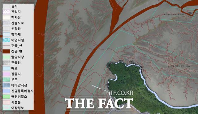 드론 촬영을 기반으로 구축한 충남 서산 가로림만 디지털 갯벌지도. 간석지와 갯골 등 갯벌 지형이 정밀하게 표현돼 있다. /충남도