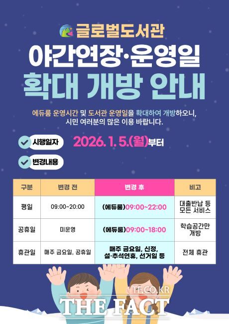 의왕 글로벌도서관 운영시간 연장 안내문. /의왕시 글로벌도서관