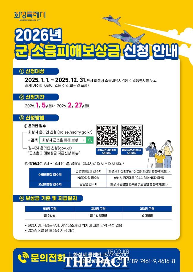 2026년 화성시 군소음피해보상금 신청 안내문. /화성시