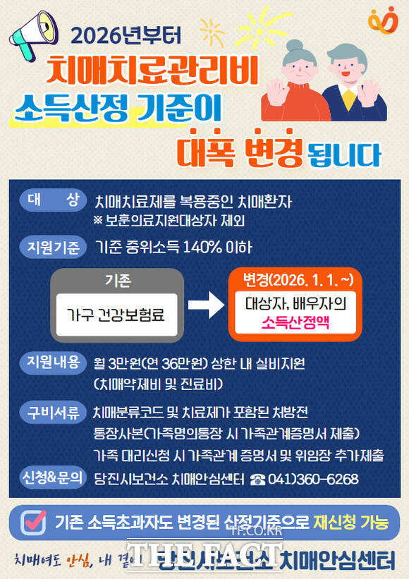 당진시 치매 치료 관리비 소득산정기준 변경 안내문. /당진시