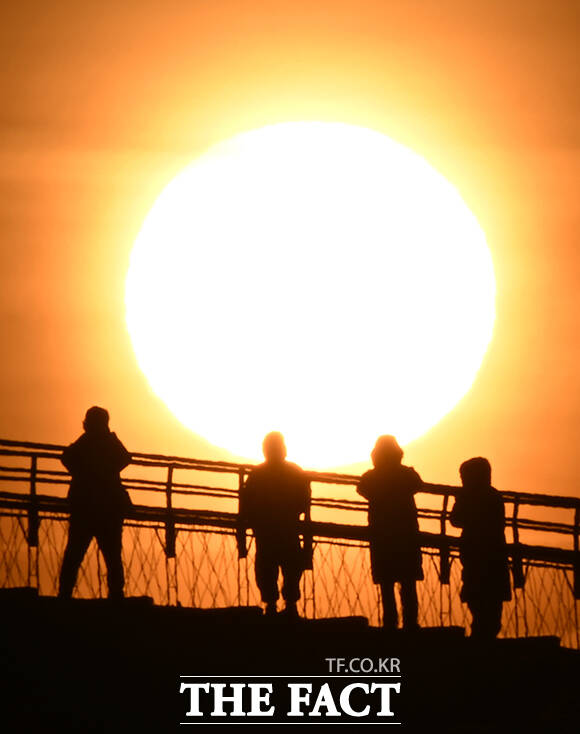 ‘붉은 말의 해’ 병오년 첫날인 1일 오전 서울 영등포구 선유도 공원에서 새해 첫 해가 떠오르고 있다. /배정한 기자