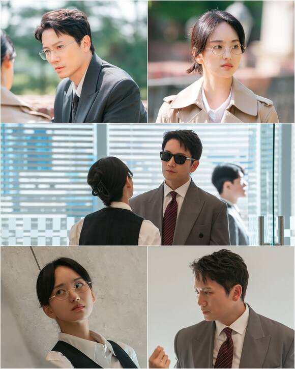 MBC 새 금토드라마 '판사 이한영' 제작진이 주역을 맡은 배우 지성(맨 위 왼쪽)과 원진아의 스틸을 공개했다. /MBC