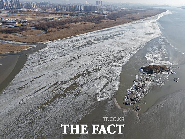 전국적으로 강추위가 이어지고 있는 2일 오전 경기 김포시 일산대교 아래 한강이 얼어 있다. /김포=박헌우 기자