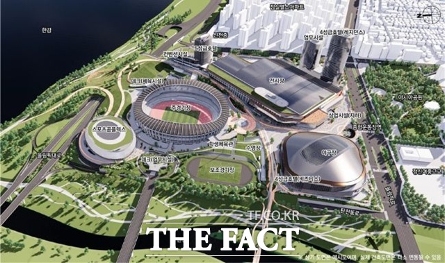 잠실종합운동장 개발계획에 따라 새롭게 조성되는 주변 조감도. 맨 오른쪽이 잠실야구장을 허물고 그 자리에 들어서는 돔구장. /서울시