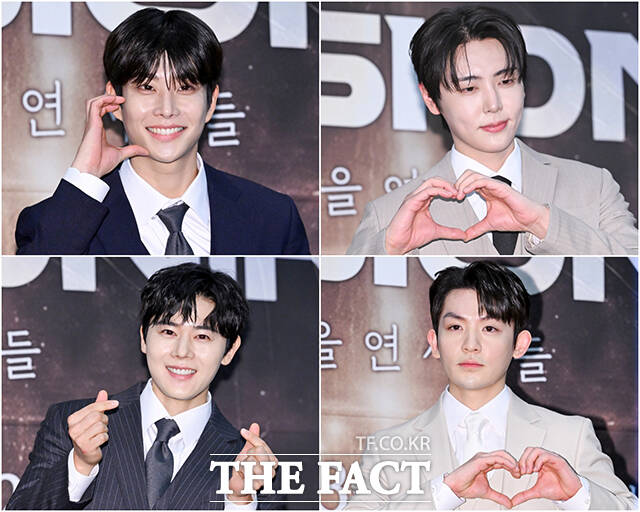 가수 MJ와 재윤, 리키, 김동준(왼쪽 위부터 시계방향으로)은 알렌 언더우드 세브란스 에비슨 등 실존 역사 인물 네 명의 이야기를 토크쇼 형식으로 풀어낸 K팝 뮤지컬 콘서트 '더 미션:K'로 관객들과 만날 준비를 마쳤다. /서예원 기자