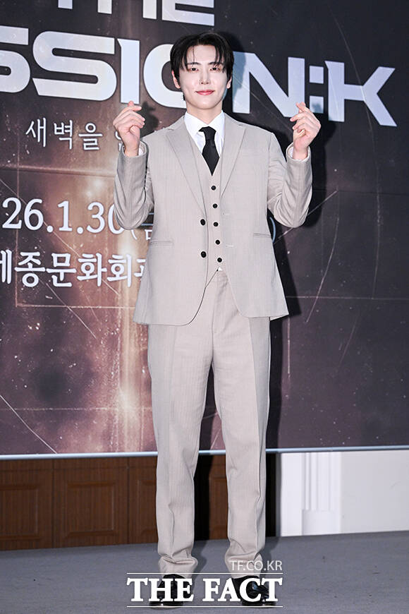 뮤지컬배우 서범석과 가수 MJ, 재윤, 김동준, 리키(왼쪽부터)가 5일 오전 서울 중구 프레스센터에서 열린 2026 뮤지컬 콘서트 ‘더 미션:K’ 기자간담회에 참석해 포즈를 취하고 있다. /서예원 기자