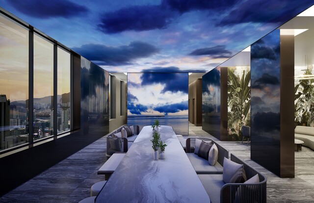 대우건설은 하이엔드 주거 브랜드 '써밋(SUMMIT)' 전용 커뮤니티 조명 디자인 기준을 수립했다고 7일 밝혔다. 사진은 써밋 스카이라운지 미디어파사드. /대우건설