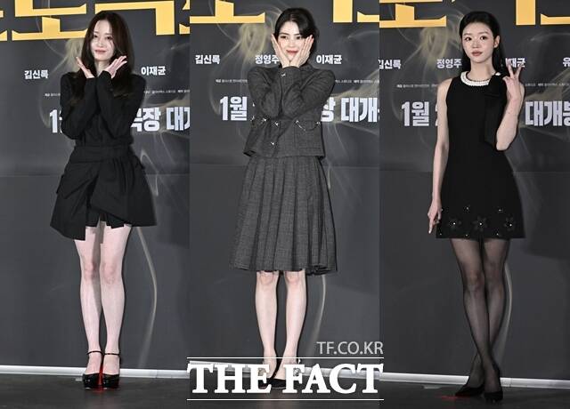 배우 전종서와 한소희, 유아(왼쪽부터)가 8일 오후 서울 송파구 롯데시네마 월드타워에서 열린 영화 '프로젝트 Y' 언론 시사회 및 기자간담회에 참석해 포즈를 취하고 있다. /송호영 기자