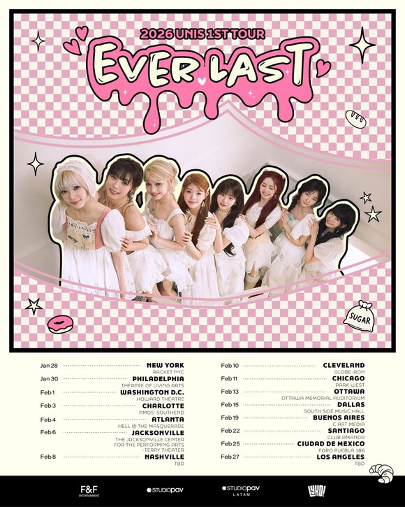 유니스가 첫 미주 투어의 규모를 15대 도시로 확대했다. 내슈빌과 오타와 지역을 추가했다. /F&F엔터