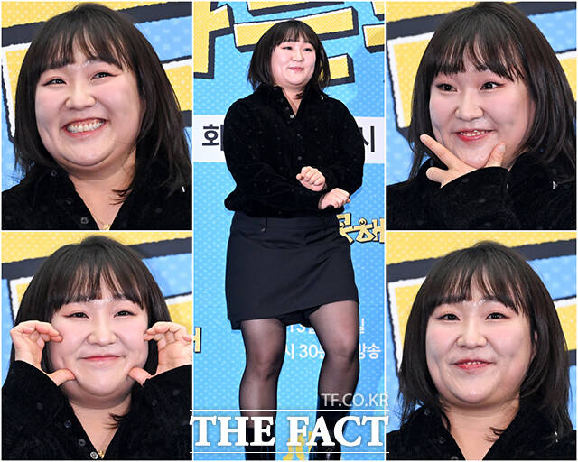 개그우먼 이수지가 12일 오후 서울 마포구 상암 스탠포드 호텔에서 열린 JTBC 신규 예능 ‘혼자는 못 해’ 제작발표회에 참석해 포즈를 취하고 있다. /서예원 기자