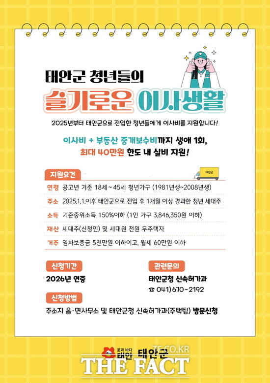 태안군 청년 이사비 지원 사업 홍보물. /태안군