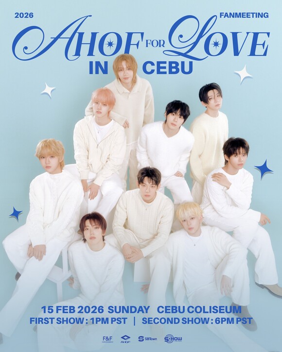 아홉이 밸런타인데이 다음날인 오는 2월 15일 필리핀 세부 콜리세움에서 '2026 FANMEETING AHOF for LOVE in CEBU'를 개최한다. /F&F엔터
