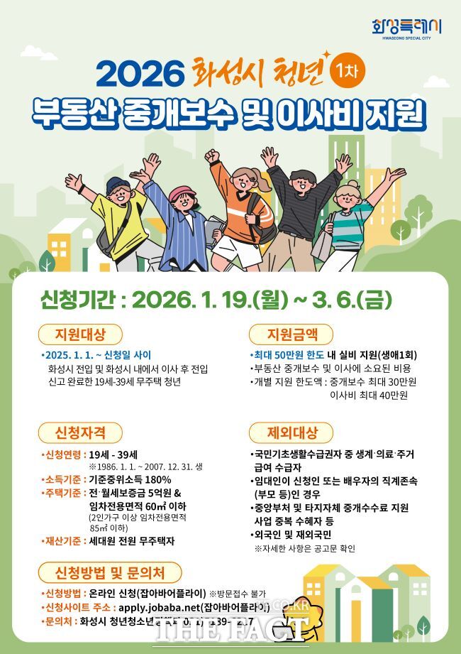 2026년 화성시 청년 부동산 중개보수 및 이사비 지원사업 홍보 포스터 /화성시