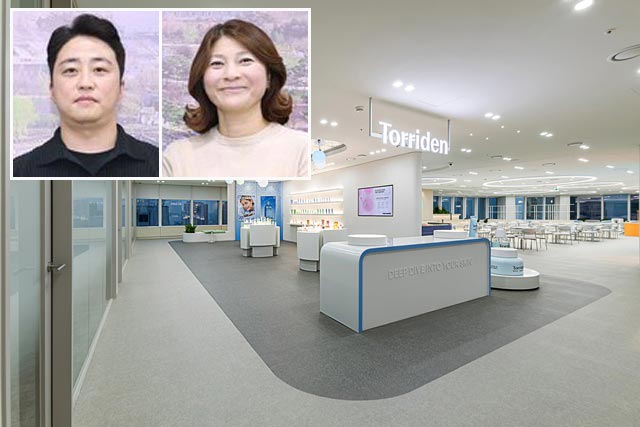 토리든이 지난해 12월 말, 서울 송파구 잠실 롯데월드타워 26층에 입주했다. 왼쪽 작은 사진은 권인구, 이윤희 공동대표. /토리든, 대전 서구