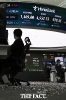  전광판 바라보는 은행 관계자 [포토]