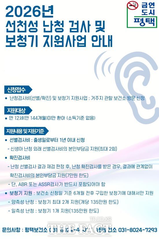 평택시 선청성 난청 검사 및 보청기 지원사업 안내 포스터. /평택시